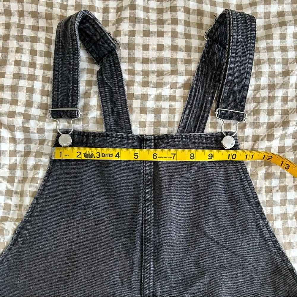 Free People Black Denim Distressed Hem Overall Mini Dress | Size 12 - Picture 7 of 10